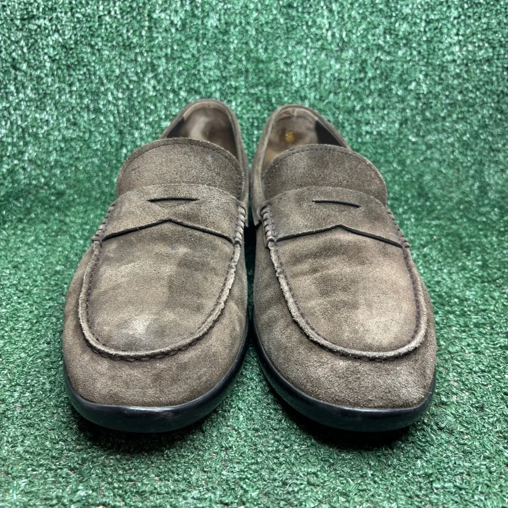 Tods Suede Penny Loafer Slip On Moccasin GOMMA Luxury Shoes Brown Mens Size 10.5